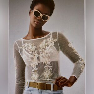 Elegant Sheer White Embroidered Top